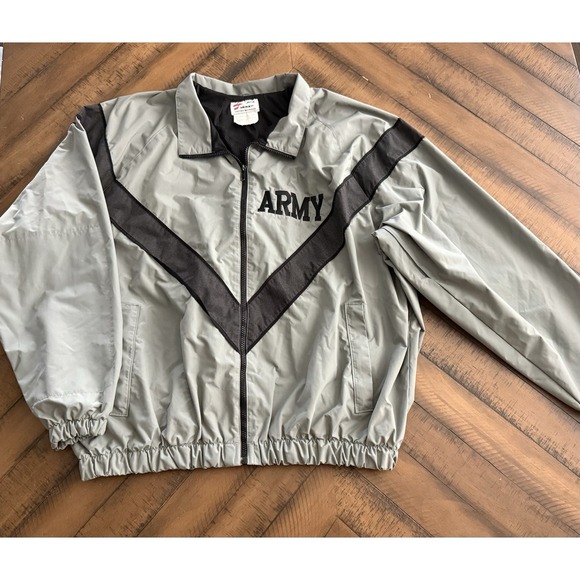 Army PT Jacket Gray Size Large/Regular Full Zip Nylon Military - Picture 1 of 8